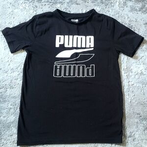 Puma Short Sleeve Black T-shirt White Logo Youth